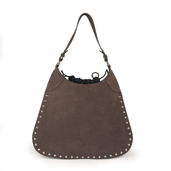 Boho<br/Hobo bag morbida crosta testa di moro