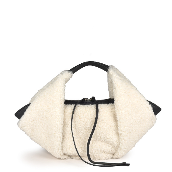 Shirley<br/Teddy bag in lanetta/crosta panna/nera