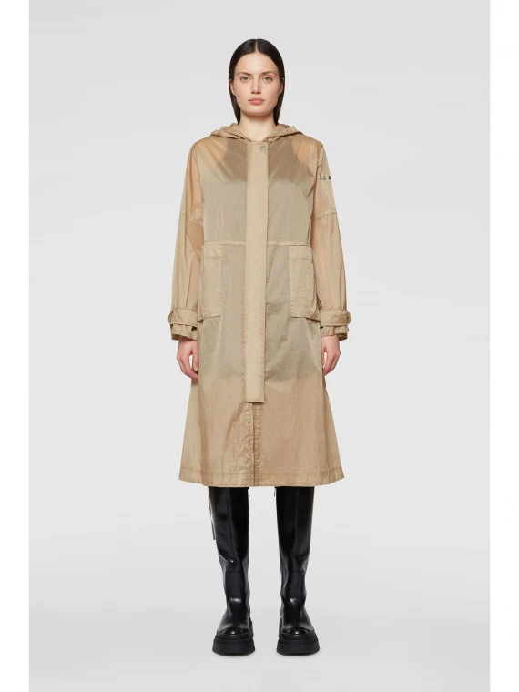 Long beige parka with hood