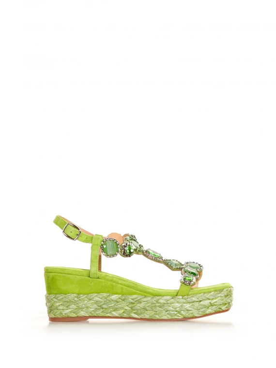 Suede sandal with jewel stones