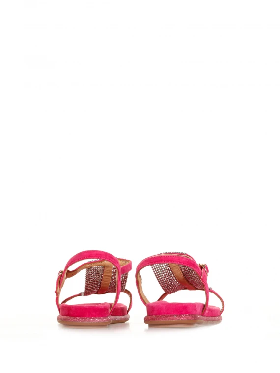 Fuchsia suede sandal with rhinestones