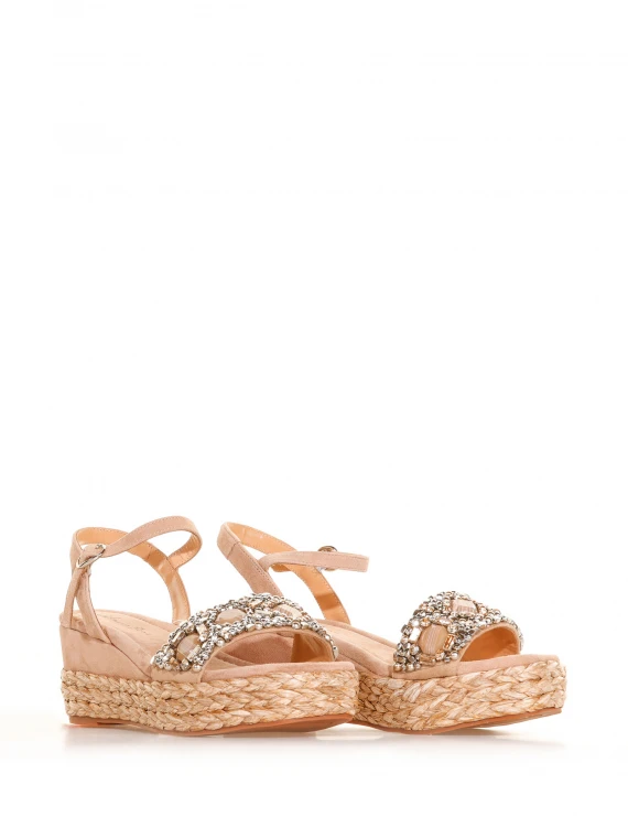 Suede sandal with jewel stones