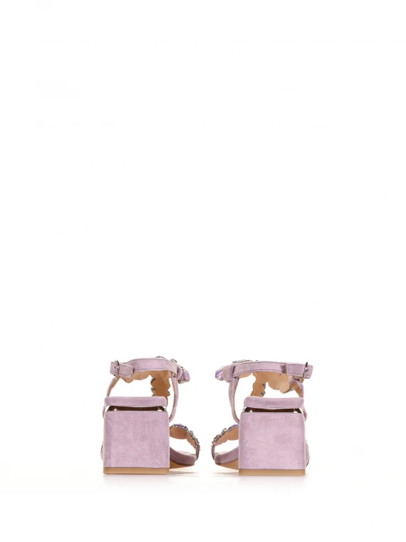 Lilac suede sandal with rhinestones