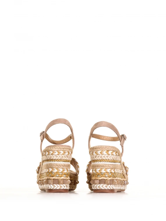 Rope wedge sandal with stones