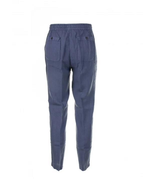 Air force blue linen trousers with drawstring