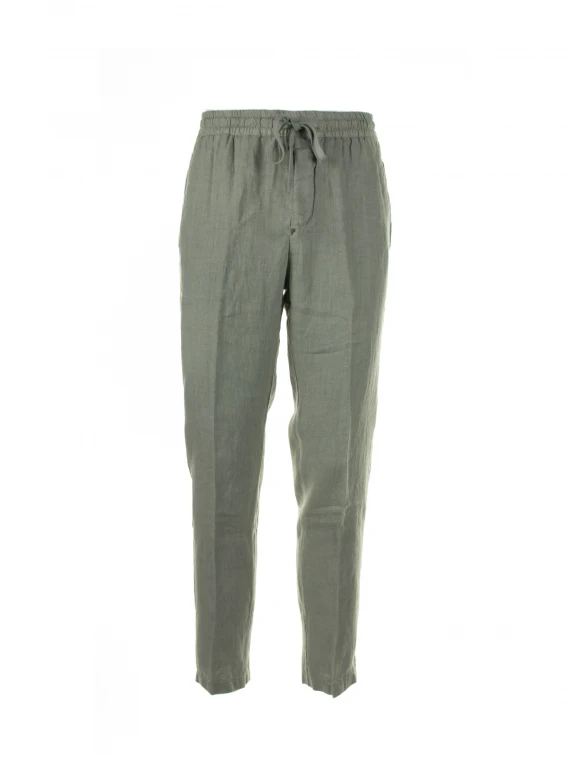 Green linen trousers with drawstring