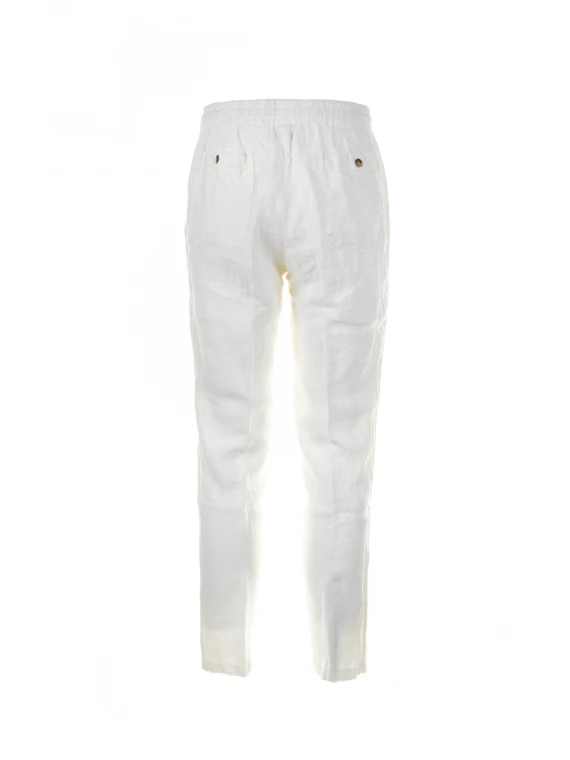 White linen trousers with drawstring