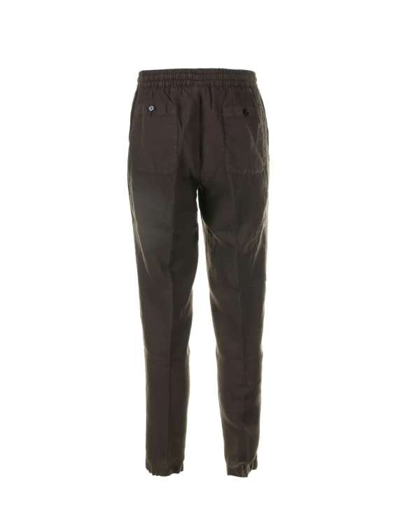 Brown linen trousers with drawstring