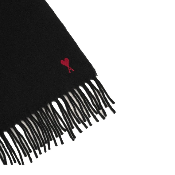 Black wool scarf with red heart logo Ami Alexandre Matiussi