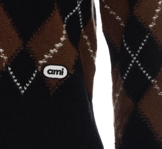 Dark brown and black virgin wool cardigan Ami Alexandre Matiussi