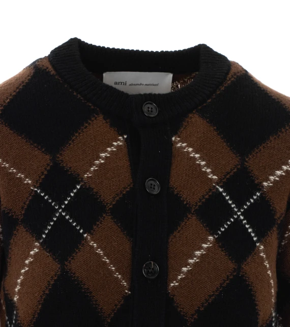 Dark brown and black virgin wool cardigan Ami Alexandre Matiussi