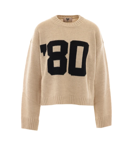 Maglione beige con motivo '80'
