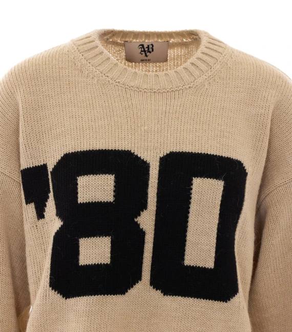 Beige sweater with '80 motif Aniye By