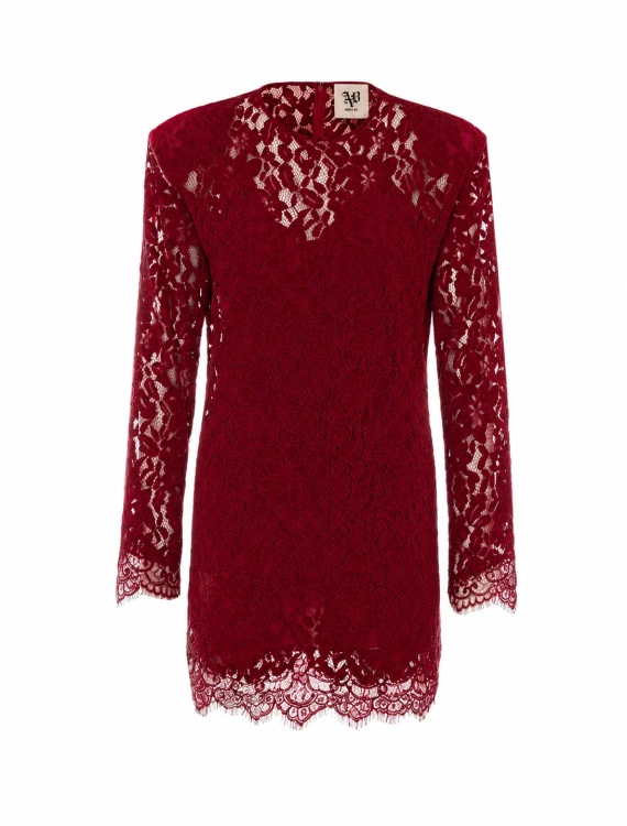 Abito corto in pizzo bordeaux