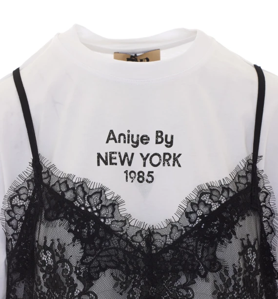 White T-Shirt with Black Lace Aniye By