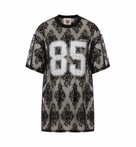 T-shirt nera a maniche corte con stampa 89 Aniye By
