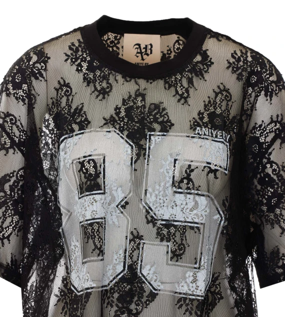 T-shirt nera a maniche corte con stampa 89 Aniye By