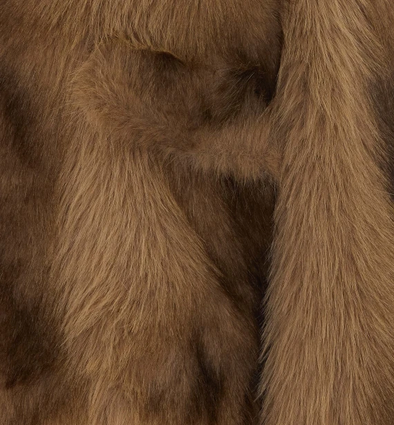 Beige Faux Fur Jacket with Frontal Zip Closure Aniye By