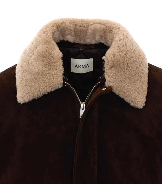 Dark brown suede jacket with shearling collar Arma