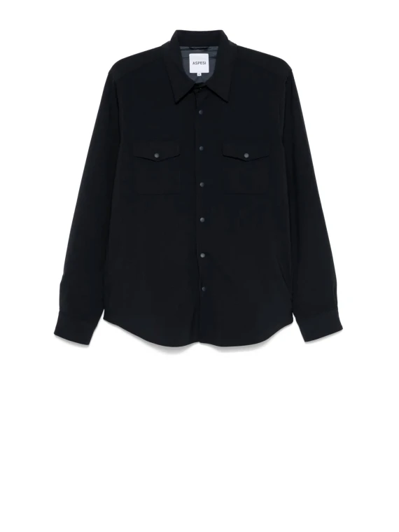 Giacca-camicia blu navy in misto lana vergine Aspesi