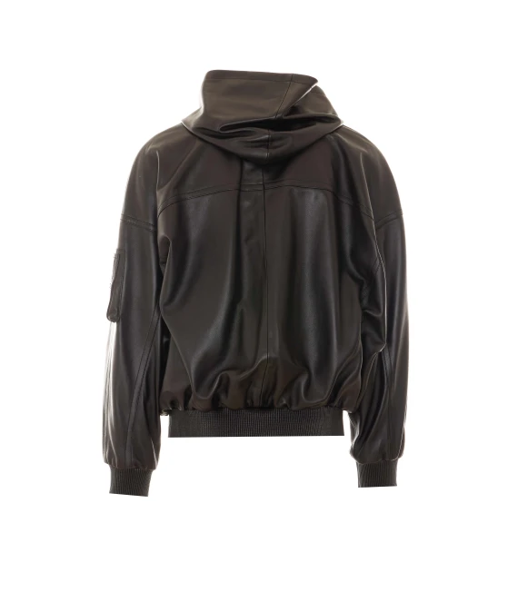 Black Leather Jacket with Zip and Buttons Closure Balenciaga