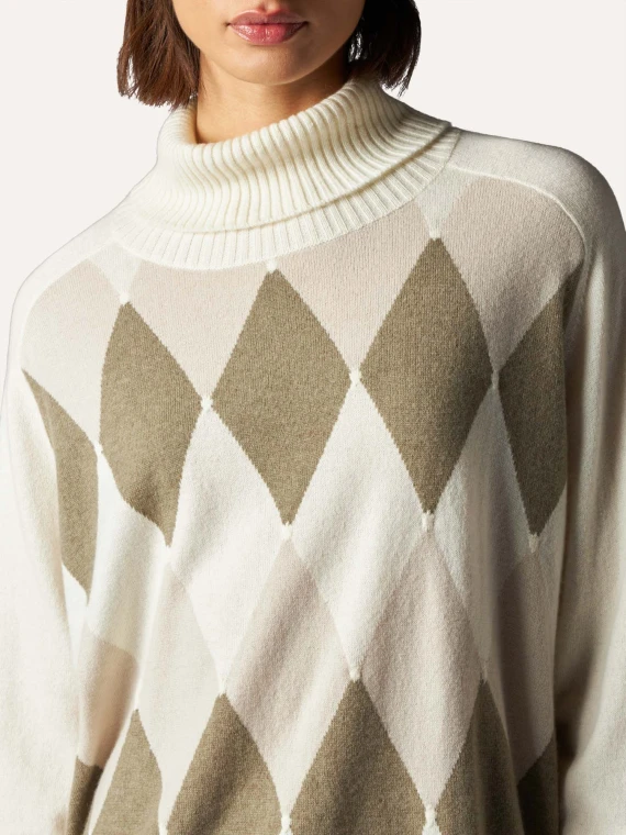 MAGLIA A COLLO ALTO IN 100% CASHMERE A ROMBI