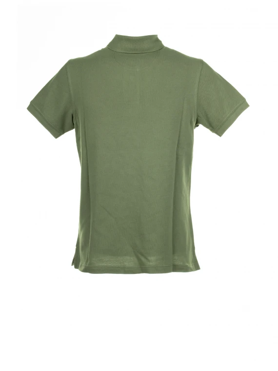 Short-sleeved olive piqué polo shirt