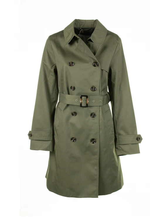 Green waterproof twill trench coat