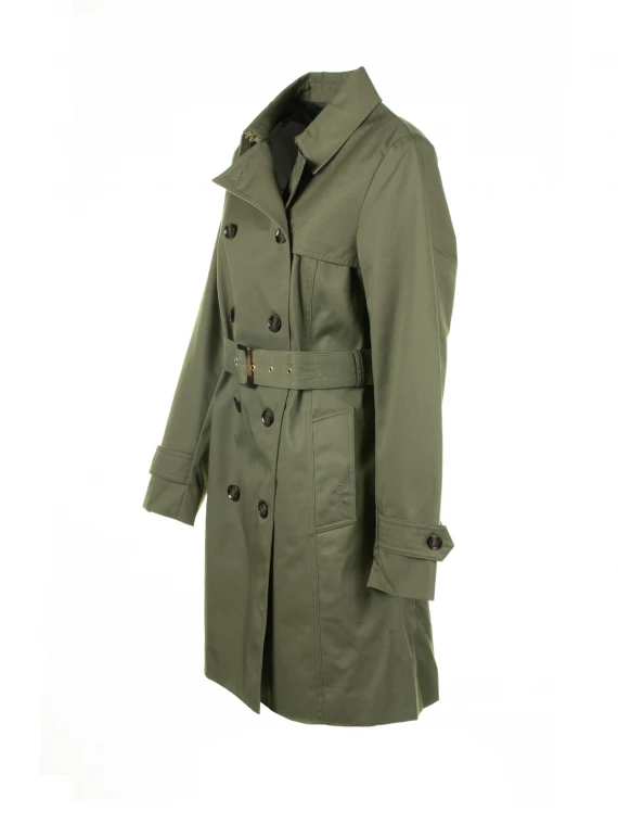 Green waterproof twill trench coat
