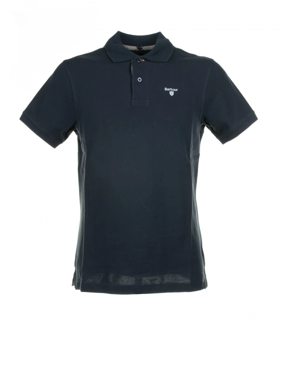 Navy blue short-sleeved piqué polo shirt