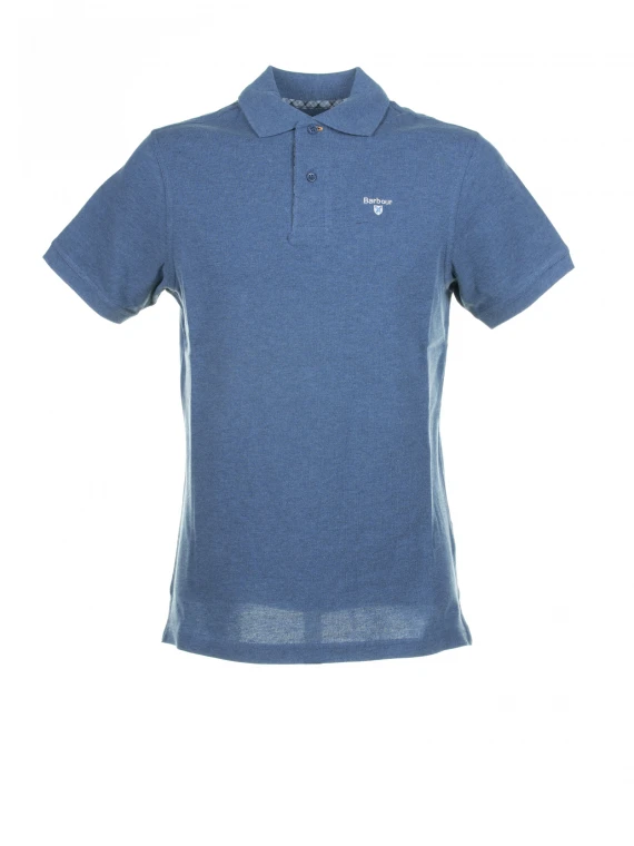 Short-sleeved light blue piqué polo shirt