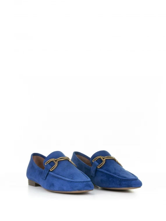 Mocassino in suede blu con morsetto
