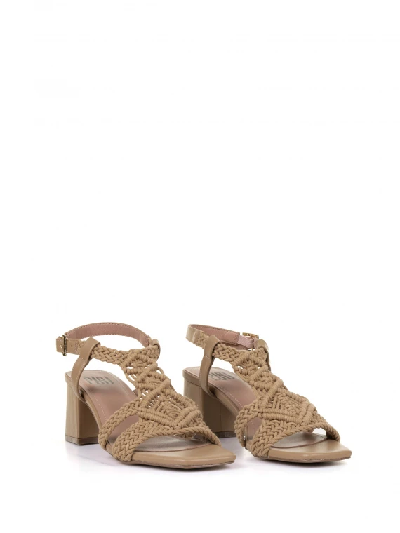 Camel sandal with strap and heel