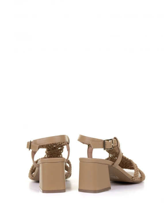 Camel sandal with strap and heel