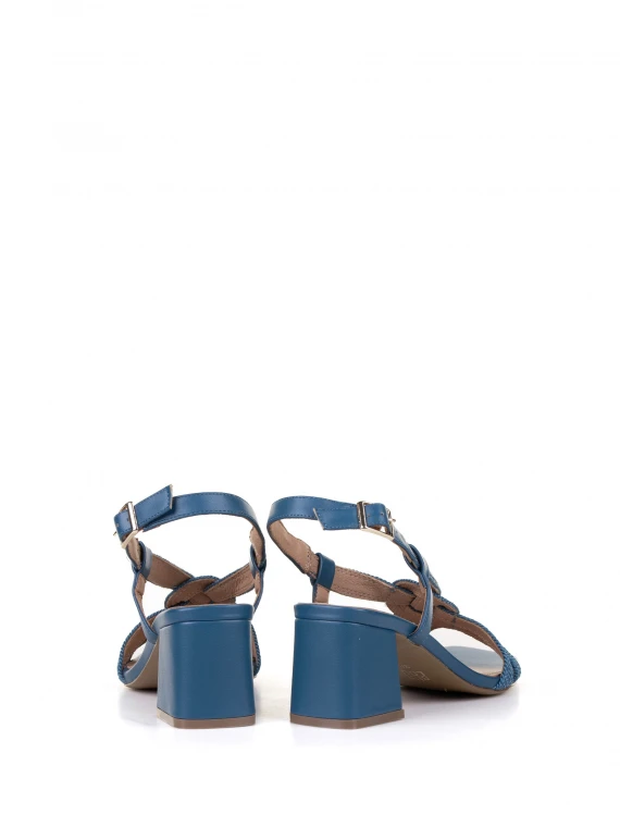 Blue braided sandal with strap and heel