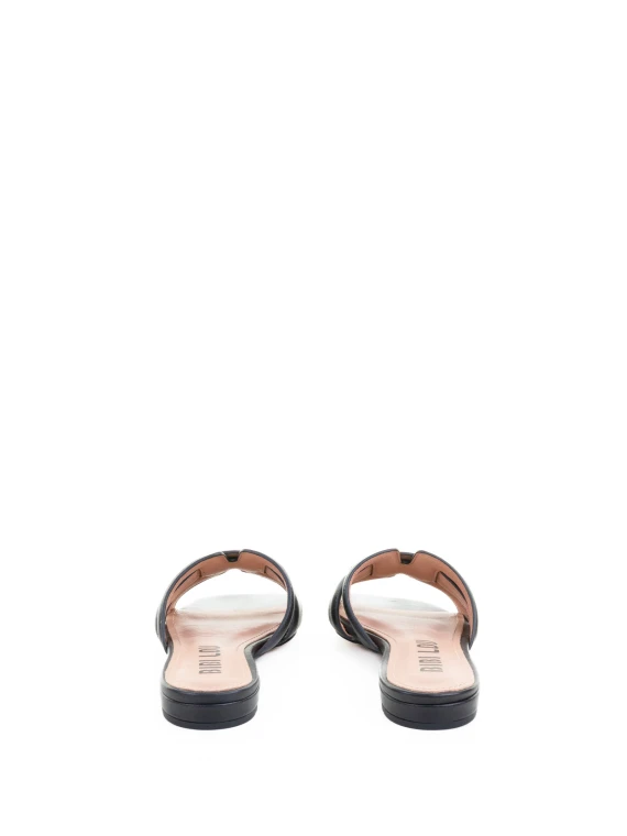 Ciabatta flat nera in pelle