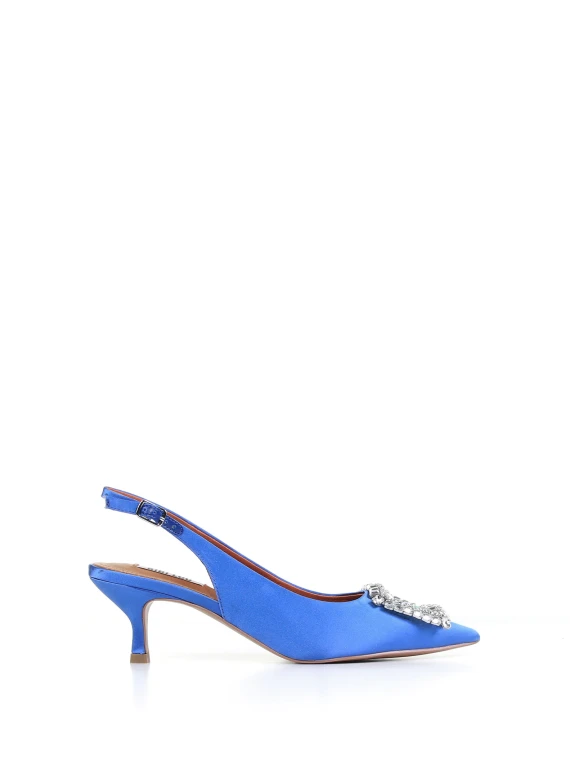 Slingback in raso con dettagli strass