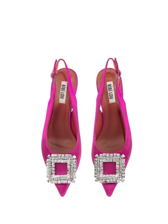 Slingback in raso con dettagli strass