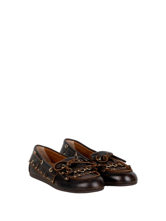 Brown loafers with knot and metal chain Bibilou