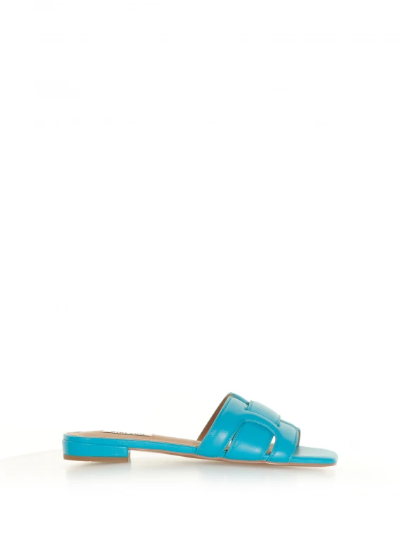 Turquoise leather mules
