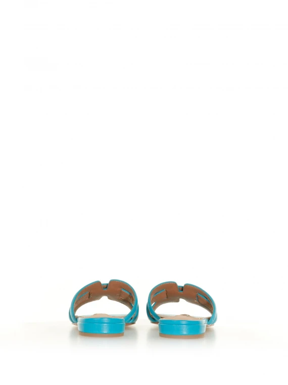Turquoise leather mules