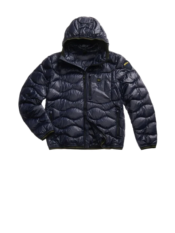 Piumino uomo blu trapuntato con cappuccio