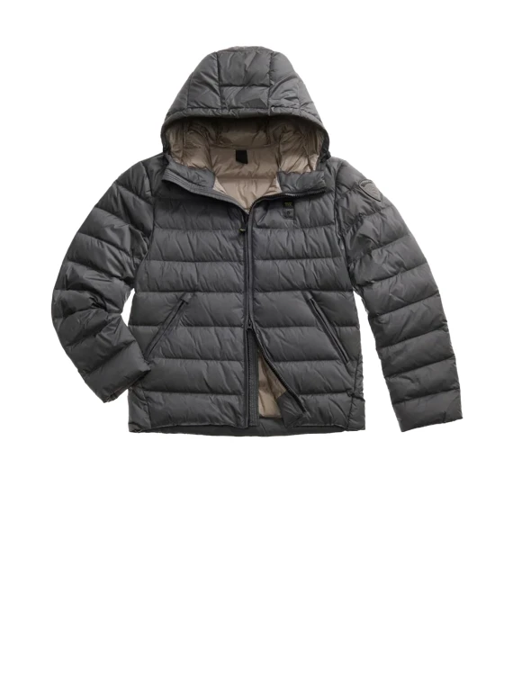 Piumino uomo grigio antracite trapuntato con cappuccio
