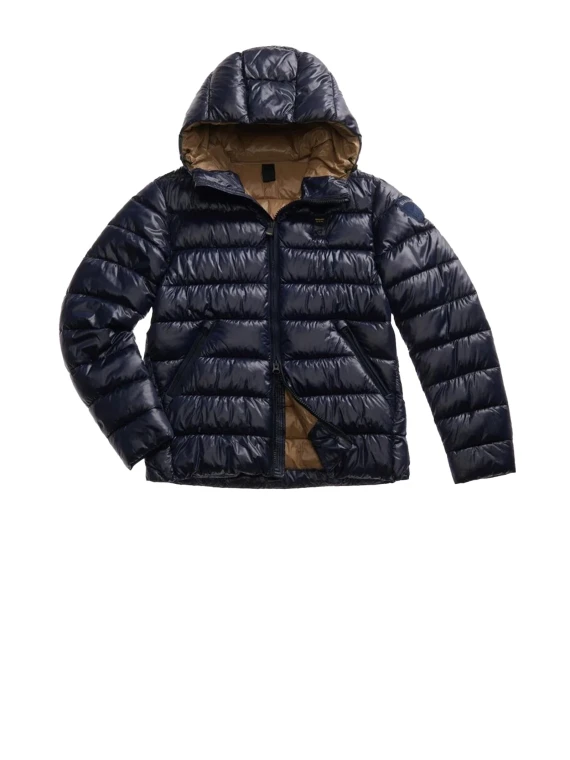 Piumino uomo blu trapuntato con cappuccio