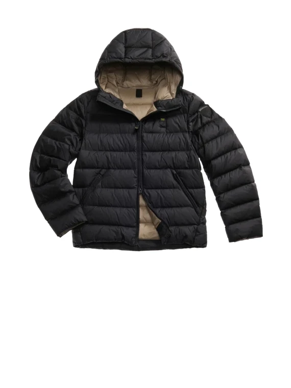 Piumino uomo nero trapuntato con cappuccio