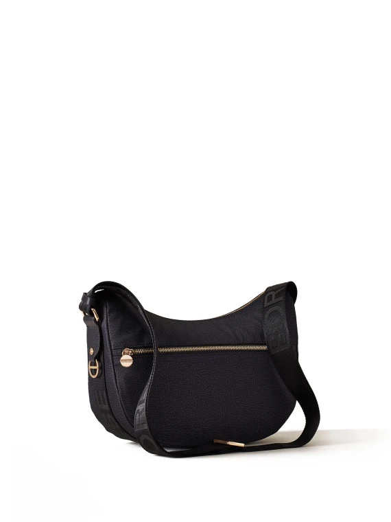 Borsa a tracolla Luna Hobo small in tessuto Op nero