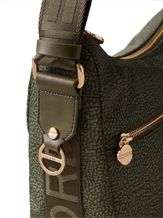 Borsa a tracolla Luna Hobo small in tessuto Op verde militare