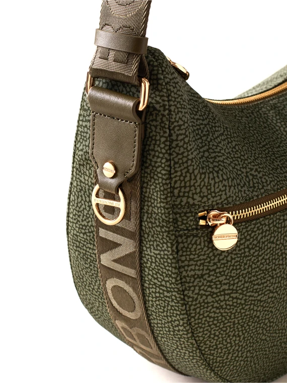 Borsa a tracolla Luna Hobo middle in tessuto Op verde militare