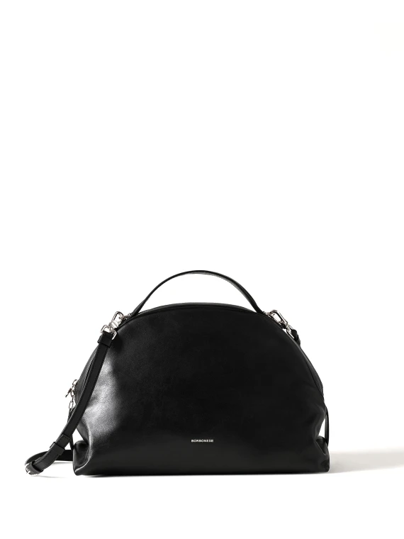 Medium Black Leather Bauletto Bag with Shoulder Strap