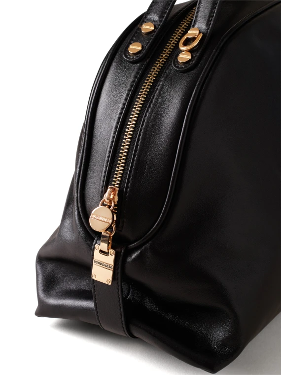 Medium Black Leather Bauletto Bag with Shoulder Strap